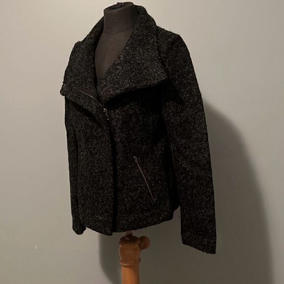 Ann Taylor Loft Women's Gray Asymmetric Zip Wool Blend Moto Jacket Size 8 - Picture 2 of 8